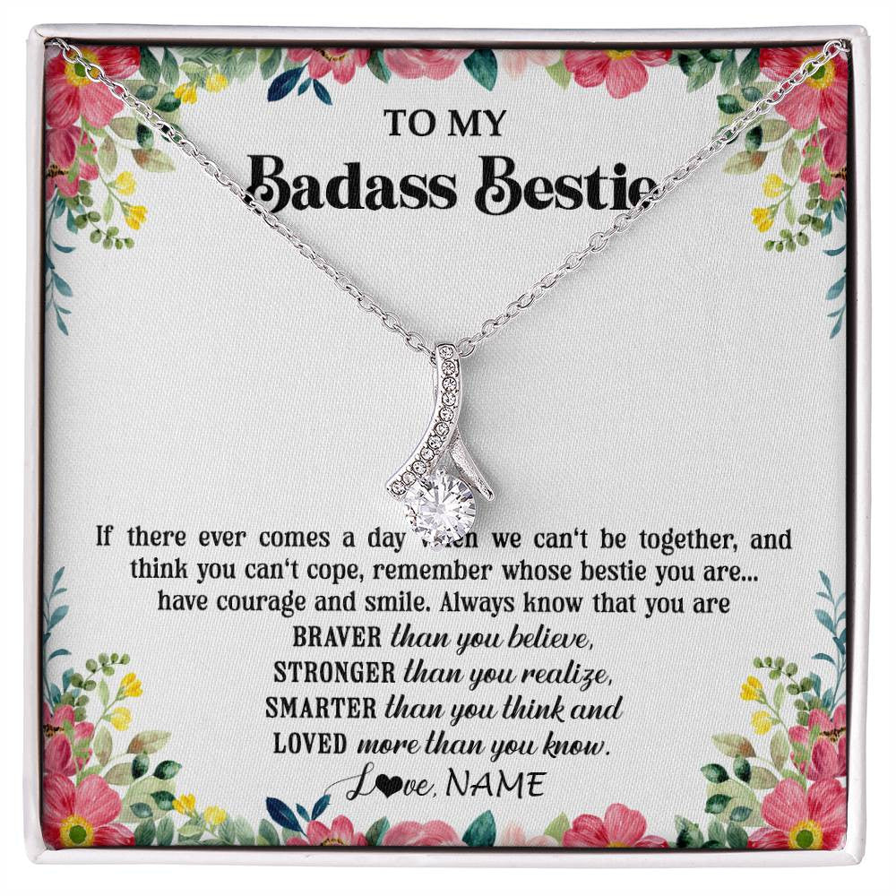 Alluring Beauty Necklace 14K White Gold Finish | 1 | Personalized To My Badass Bestie Necklace Best Friend BFF Long Distance Friendship Unbiological Sister Birthday Gift Jewelry Christmas Customized Message Card | siriusteestore