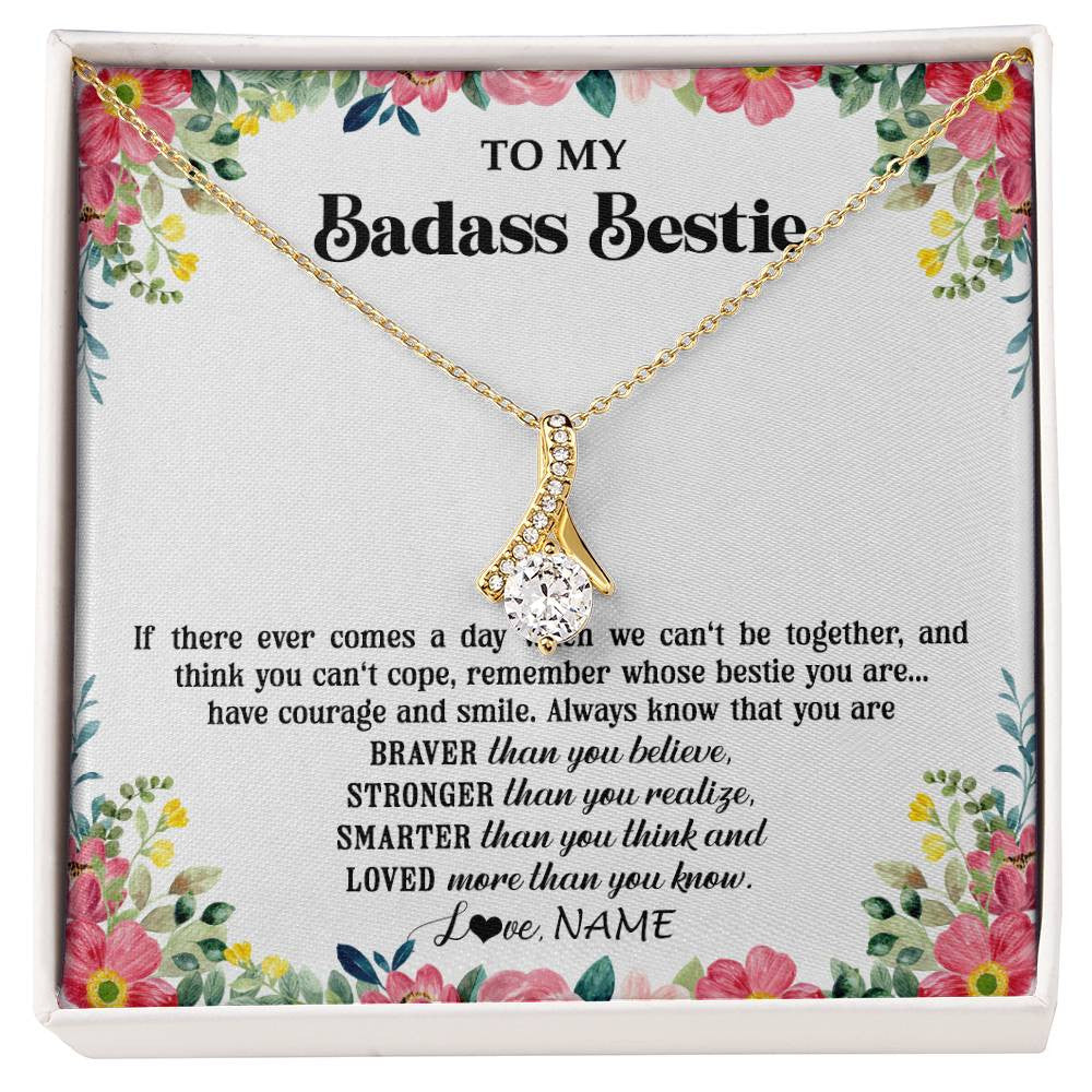 Alluring Beauty Necklace 18K Yellow Gold Finish | 1 | Personalized To My Badass Bestie Necklace Best Friend BFF Long Distance Friendship Unbiological Sister Birthday Gift Jewelry Christmas Customized Message Card | siriusteestore
