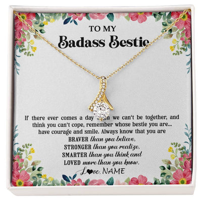Alluring Beauty Necklace 18K Yellow Gold Finish | 1 | Personalized To My Badass Bestie Necklace Best Friend BFF Long Distance Friendship Unbiological Sister Birthday Gift Jewelry Christmas Customized Message Card | siriusteestore
