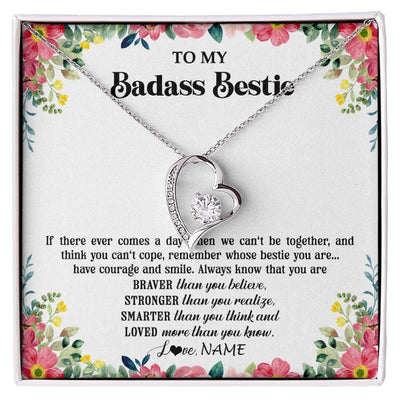 Forever Love Necklace 14K White Gold Finish | 1 | Personalized To My Badass Bestie Necklace Best Friend BFF Long Distance Friendship Unbiological Sister Birthday Gift Jewelry Christmas Customized Message Card | siriusteestore