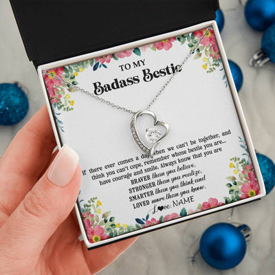 Forever Love Necklace 14K White Gold Finish | 2 | Personalized To My Badass Bestie Necklace Best Friend BFF Long Distance Friendship Unbiological Sister Birthday Gift Jewelry Christmas Customized Message Card | siriusteestore