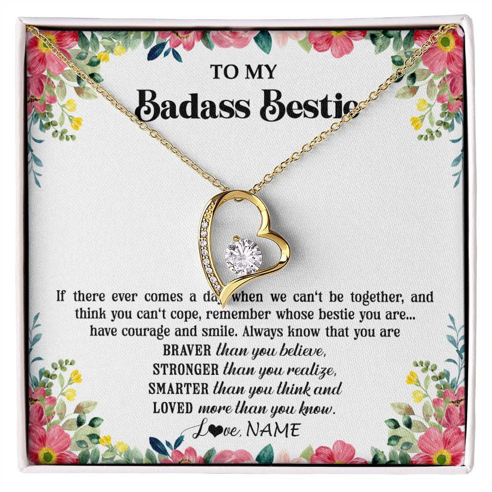 Forever Love Necklace 18K Yellow Gold Finish | 1 | Personalized To My Badass Bestie Necklace Best Friend BFF Long Distance Friendship Unbiological Sister Birthday Gift Jewelry Christmas Customized Message Card | siriusteestore