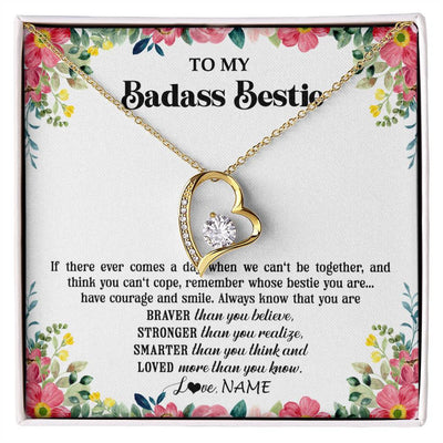 Forever Love Necklace 18K Yellow Gold Finish | 1 | Personalized To My Badass Bestie Necklace Best Friend BFF Long Distance Friendship Unbiological Sister Birthday Gift Jewelry Christmas Customized Message Card | siriusteestore
