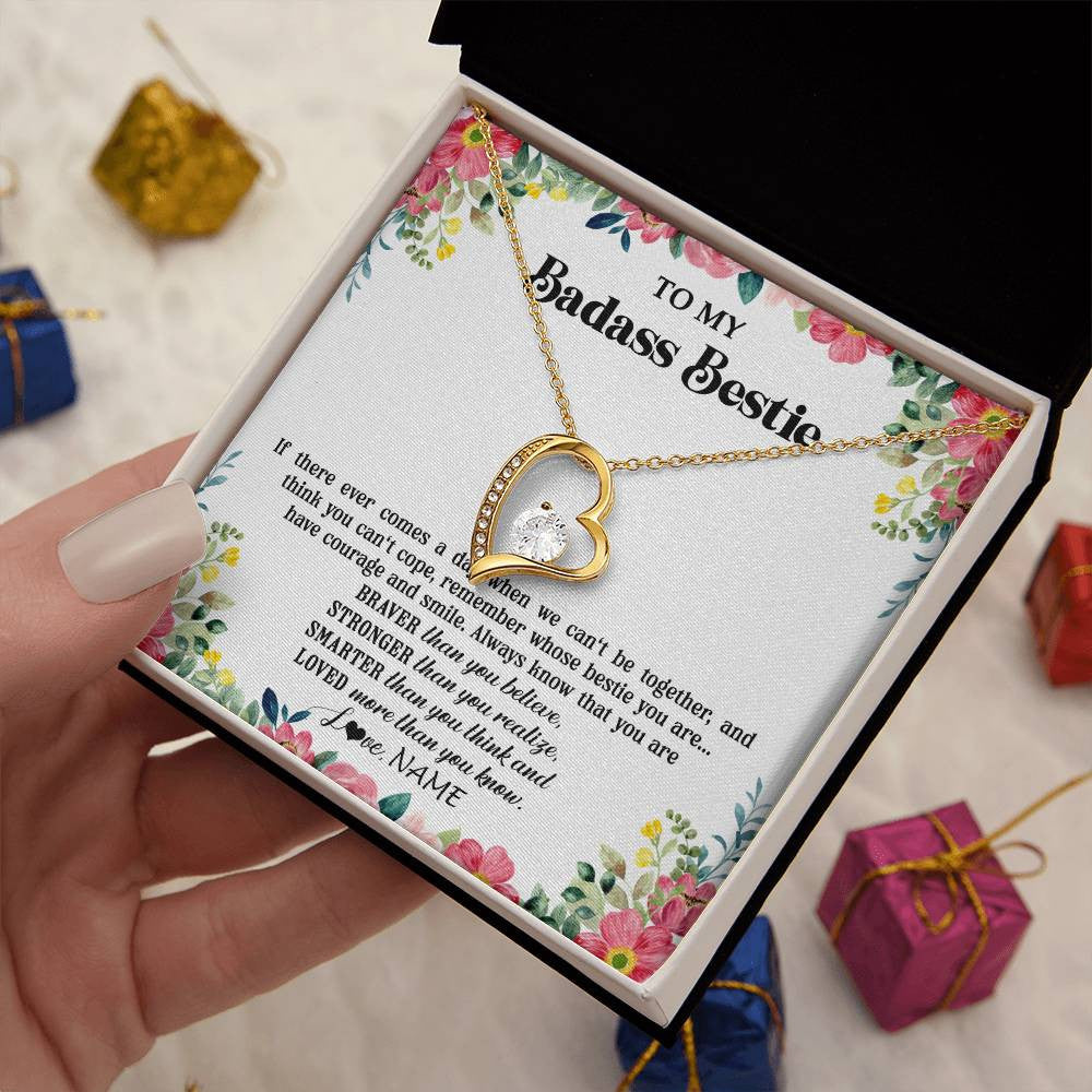 Forever Love Necklace 18K Yellow Gold Finish | 2 | Personalized To My Badass Bestie Necklace Best Friend BFF Long Distance Friendship Unbiological Sister Birthday Gift Jewelry Christmas Customized Message Card | siriusteestore
