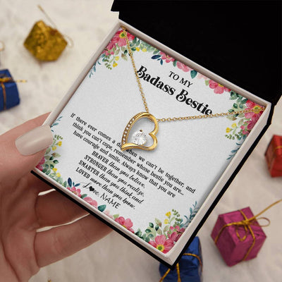 Forever Love Necklace 18K Yellow Gold Finish | 2 | Personalized To My Badass Bestie Necklace Best Friend BFF Long Distance Friendship Unbiological Sister Birthday Gift Jewelry Christmas Customized Message Card | siriusteestore