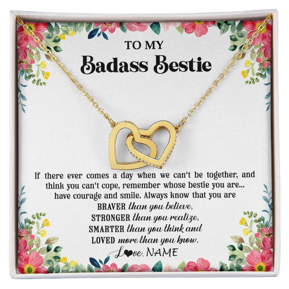 Interlocking Hearts Necklace 18K Yellow Gold Finish | 1 | Personalized To My Badass Bestie Necklace Best Friend BFF Long Distance Friendship Unbiological Sister Birthday Gift Jewelry Christmas Customized Message Card | siriusteestore