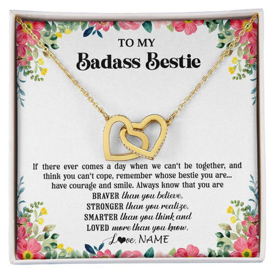 Interlocking Hearts Necklace 18K Yellow Gold Finish | 1 | Personalized To My Badass Bestie Necklace Best Friend BFF Long Distance Friendship Unbiological Sister Birthday Gift Jewelry Christmas Customized Message Card | siriusteestore