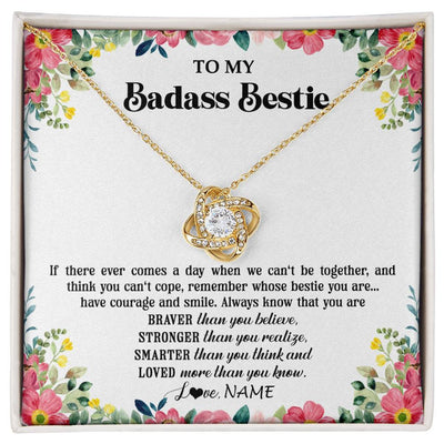 Love Knot Necklace 18K Yellow Gold Finish | 1 | Personalized To My Badass Bestie Necklace Best Friend BFF Long Distance Friendship Unbiological Sister Birthday Gift Jewelry Christmas Customized Message Card | siriusteestore