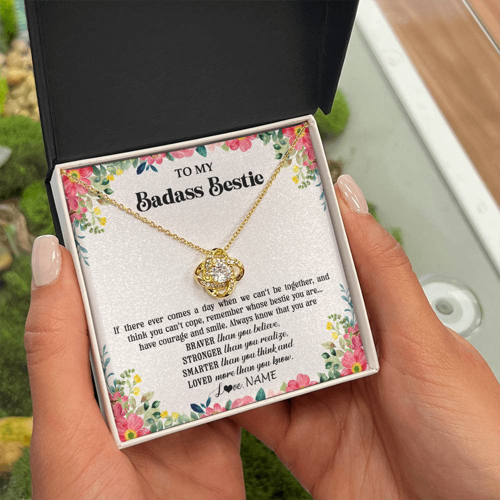 Love Knot Necklace 18K Yellow Gold Finish | 2 | Personalized To My Badass Bestie Necklace Best Friend BFF Long Distance Friendship Unbiological Sister Birthday Gift Jewelry Christmas Customized Message Card | siriusteestore