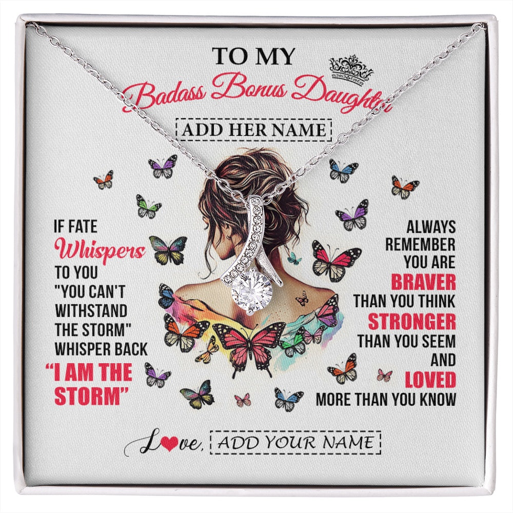 Alluring Beauty Necklace 14K White Gold Finish | 1 | Personalized To My Badass Bonus Daughter From Step Dad Step Mom Necklace I Am The Storm Stepdaughter Gifts Birthday Christmas Custom Gift Box Message Card | https://siriusteestore.