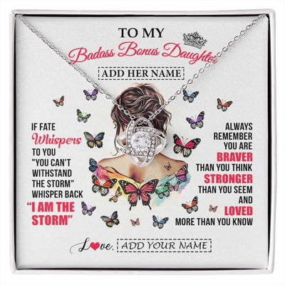 Love Knot Necklace 14K White Gold Finish | 1 | Personalized To My Badass Bonus Daughter From Step Dad Step Mom Necklace I Am The Storm Stepdaughter Gifts Birthday Christmas Custom Gift Box Message Card | https://siriusteestore.