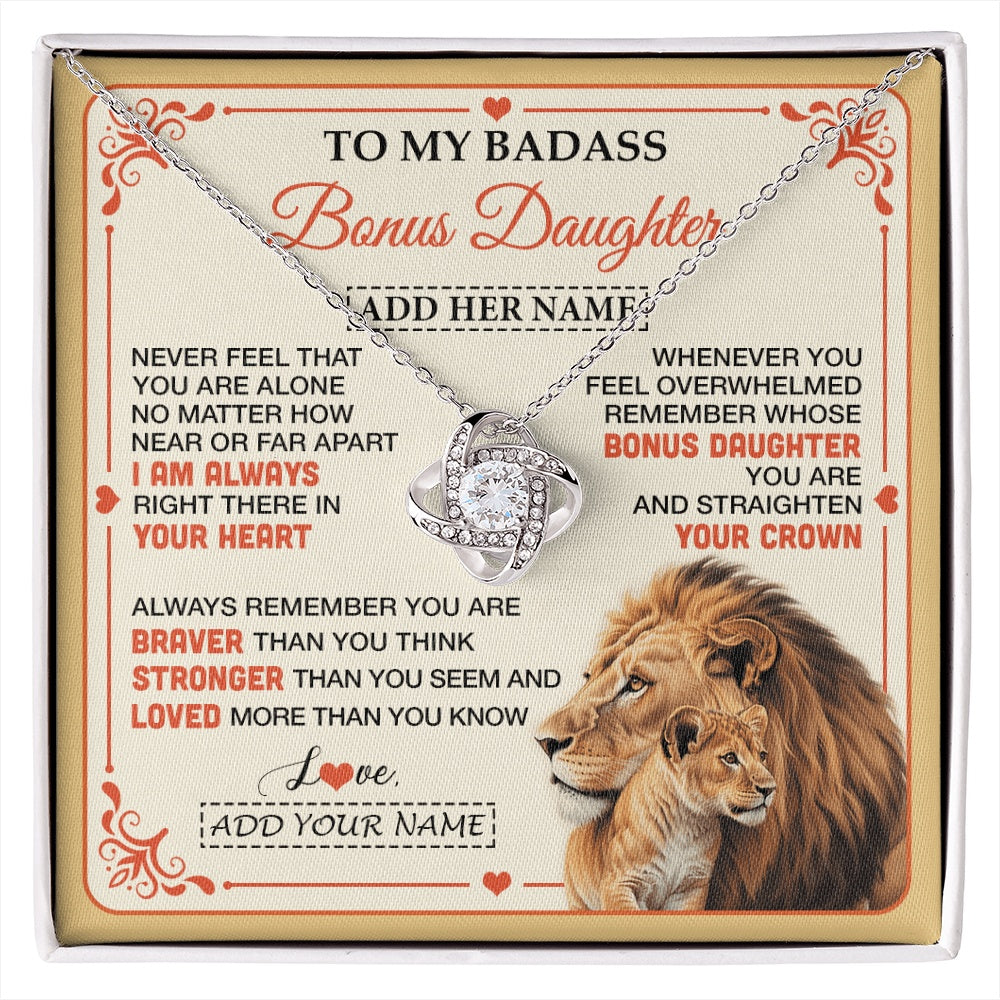 Love Knot Necklace 14K White Gold Finish | 1 | Personalized To My Badass Bonus Daughter Gifts From Stepmom Necklace Lion Jewelry Gifts Present Ideas For Stepdaughter Birthday Christmas Gift Box Message Card | https://siriusteestore.