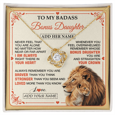 Love Knot Necklace 18K Yellow Gold Finish | 1 | Personalized To My Badass Bonus Daughter Gifts From Stepmom Necklace Lion Jewelry Gifts Present Ideas For Stepdaughter Birthday Christmas Gift Box Message Card | https://siriusteestore.