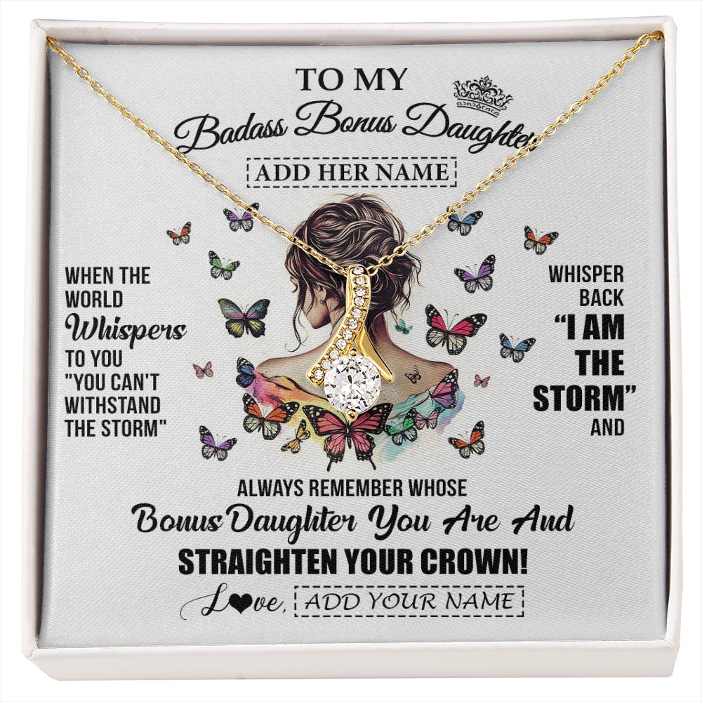 Alluring Beauty Necklace 18K Yellow Gold Finish | 1 | Personalized To My Badass Bonus Daughter I Am The Storm Necklace From Stepdad Stepmom Beautiful Step Daughter Birthday Gifts Christmas Gift Box Message Card | https://siriusteestore.