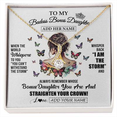 Alluring Beauty Necklace 18K Yellow Gold Finish | 1 | Personalized To My Badass Bonus Daughter I Am The Storm Necklace From Stepdad Stepmom Beautiful Step Daughter Birthday Gifts Christmas Gift Box Message Card | https://siriusteestore.