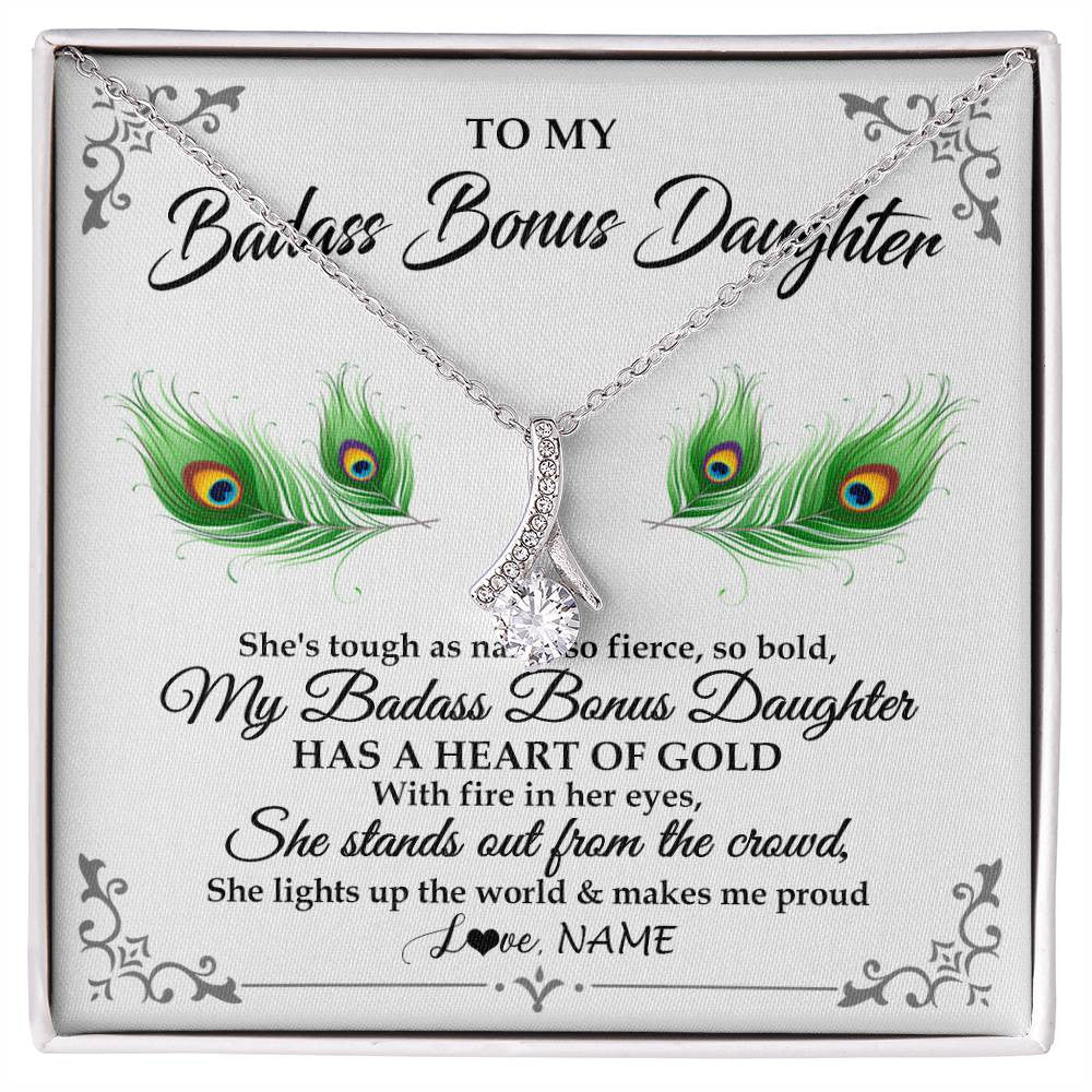 Alluring Beauty Necklace 14K White Gold Finish | 1 | Personalized To My Badass Bonus Daughter Necklace From Bonus Mom Love You Always Bonus Daughter Birthday Graduation Christmas Customized Gift Box Message Card | siriusteestore