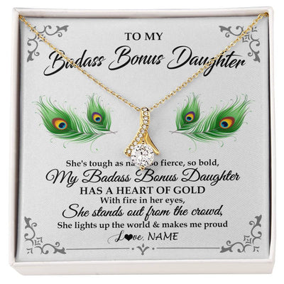 Alluring Beauty Necklace 18K Yellow Gold Finish | 1 | Personalized To My Badass Bonus Daughter Necklace From Bonus Mom Love You Always Bonus Daughter Birthday Graduation Christmas Customized Gift Box Message Card | siriusteestore