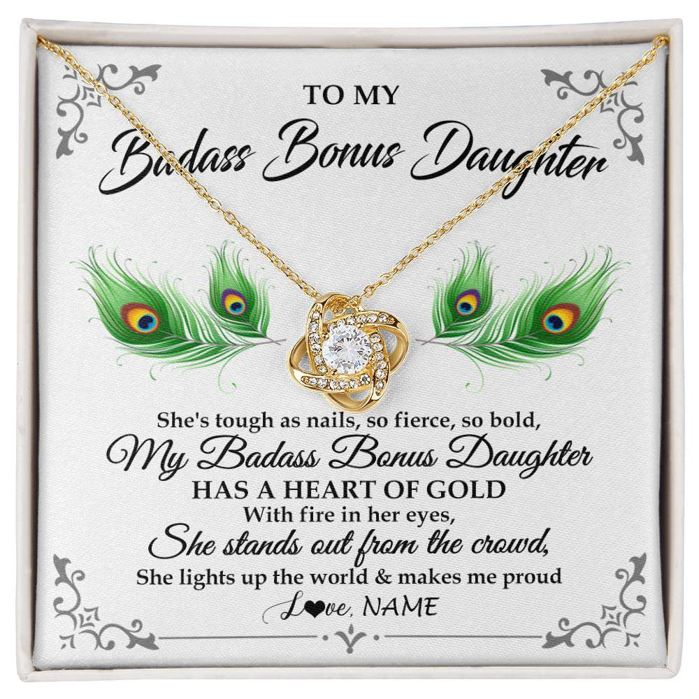 Love Knot Necklace 18K Yellow Gold Finish | 1 | Personalized To My Badass Bonus Daughter Necklace From Bonus Mom Love You Always Bonus Daughter Birthday Graduation Christmas Customized Gift Box Message Card | siriusteestore