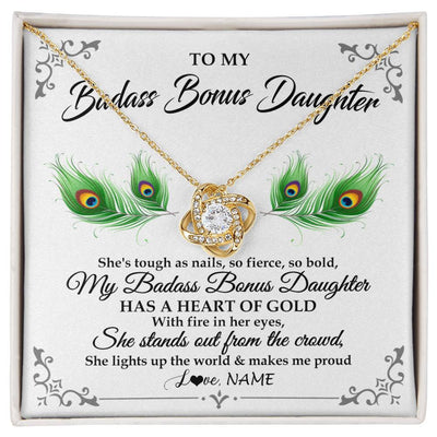 Love Knot Necklace 18K Yellow Gold Finish | 1 | Personalized To My Badass Bonus Daughter Necklace From Bonus Mom Love You Always Bonus Daughter Birthday Graduation Christmas Customized Gift Box Message Card | siriusteestore