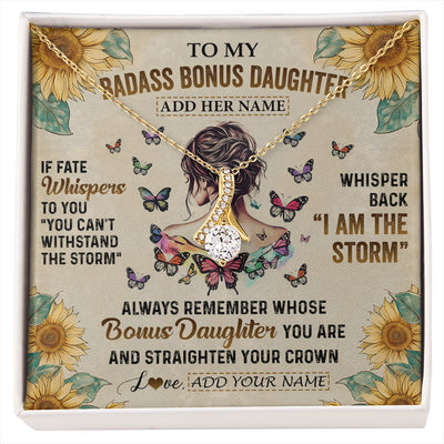 Alluring Beauty Necklace 18K Yellow Gold Finish | 1 | Personalized To My Badass Bonus Daughter Necklace From Stepdad Stepmom I Am The Storm Stepdaughter Gifts Birthday Christmas Customized Gift Box Message Card | siriusteestore