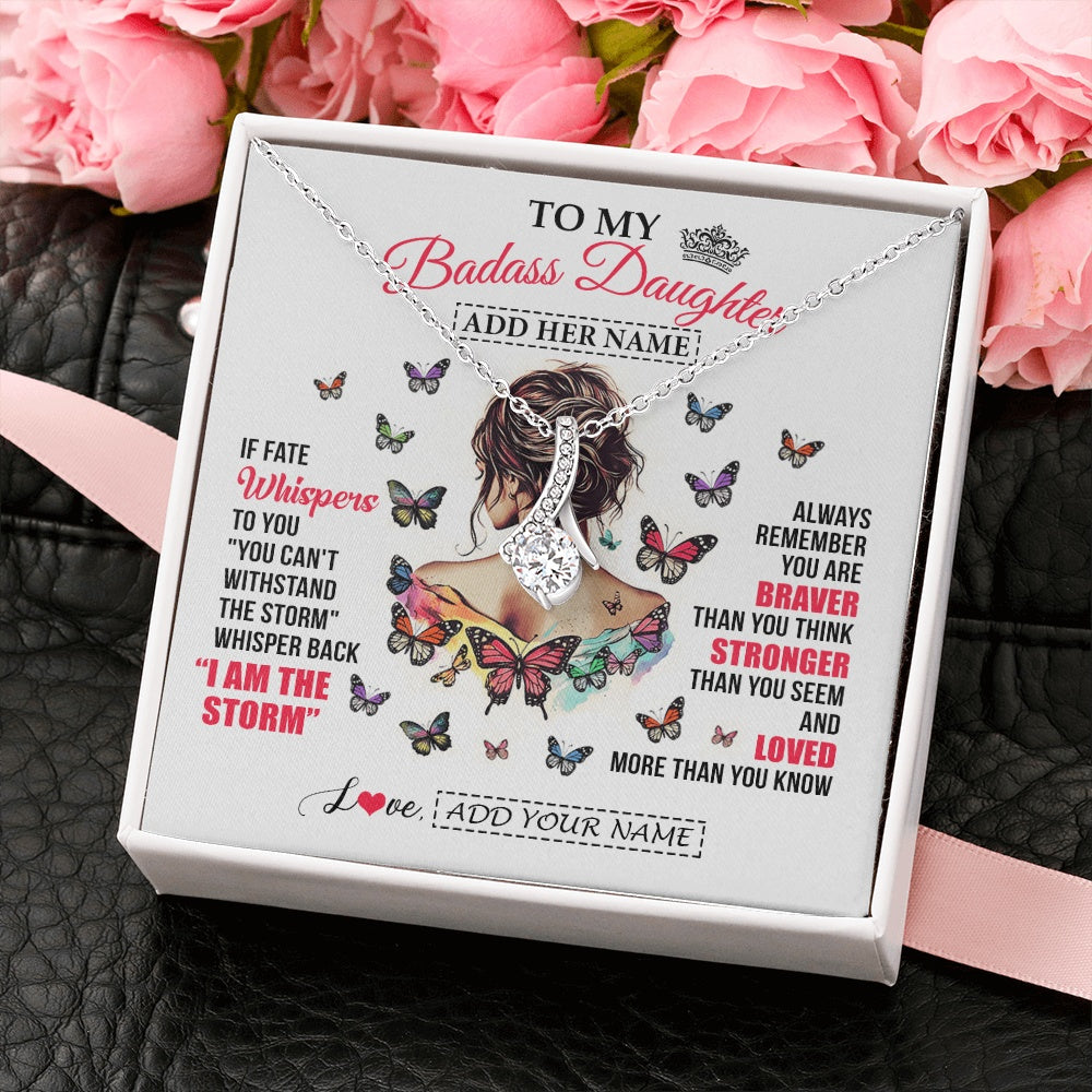 Alluring Beauty Necklace 14K White Gold Finish | 2 | Personalized To My Badass Daughter From Dad Mom Father Necklace I Am The Storm Daughter Gifts Birthday Graduation Christmas Custom Gift Box Message Card | https://siriusteestore.