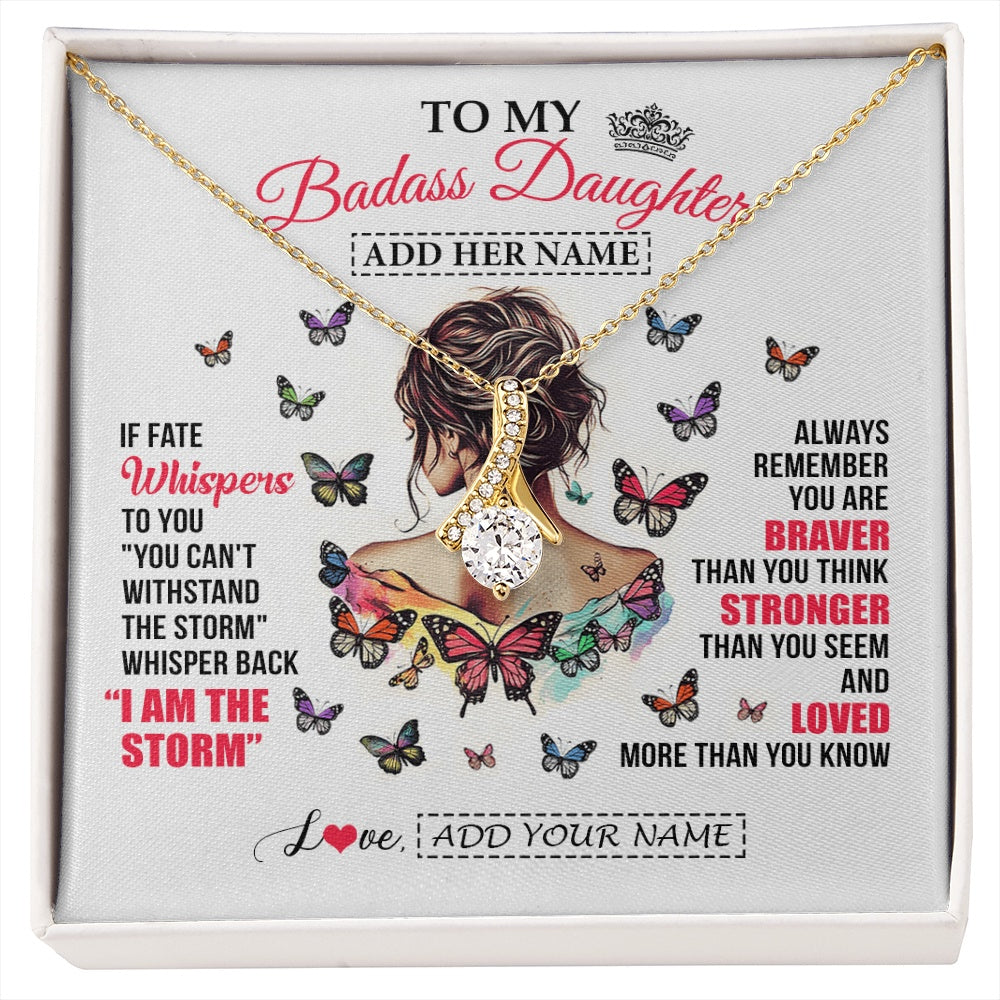 Alluring Beauty Necklace 18K Yellow Gold Finish | 1 | Personalized To My Badass Daughter From Dad Mom Father Necklace I Am The Storm Daughter Gifts Birthday Graduation Christmas Custom Gift Box Message Card | https://siriusteestore.