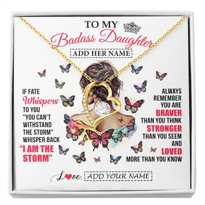 Forever Love Necklace 18K Yellow Gold Finish | 1 | Personalized To My Badass Daughter From Dad Mom Father Necklace I Am The Storm Daughter Gifts Birthday Graduation Christmas Custom Gift Box Message Card | https://siriusteestore.