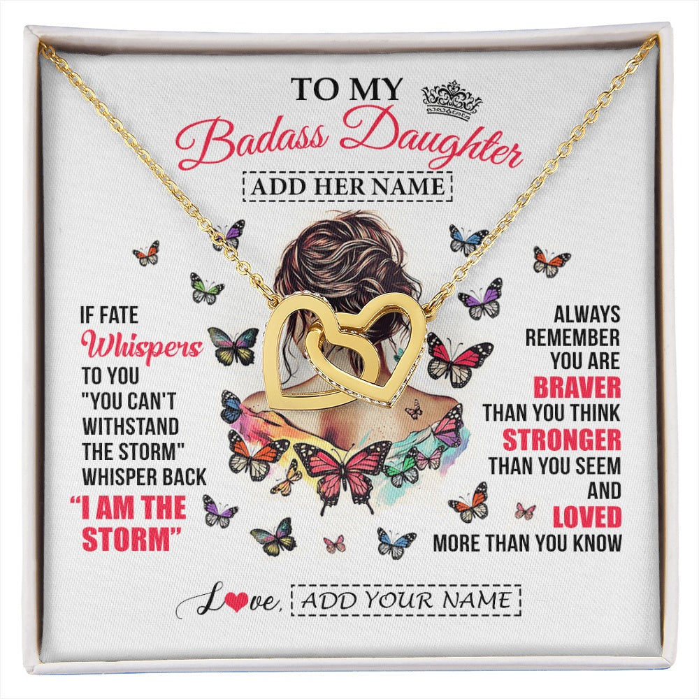 Interlocking Hearts Necklace 18K Yellow Gold Finish | 1 | Personalized To My Badass Daughter From Dad Mom Father Necklace I Am The Storm Daughter Gifts Birthday Graduation Christmas Custom Gift Box Message Card | https://siriusteestore.