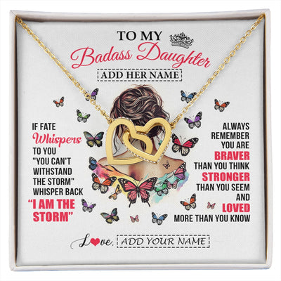 Interlocking Hearts Necklace 18K Yellow Gold Finish | 1 | Personalized To My Badass Daughter From Dad Mom Father Necklace I Am The Storm Daughter Gifts Birthday Graduation Christmas Custom Gift Box Message Card | https://siriusteestore.