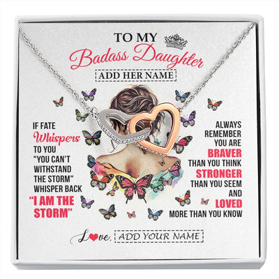 Interlocking Hearts Necklace Stainless Steel & Rose Gold Finish | 1 | Personalized To My Badass Daughter From Dad Mom Father Necklace I Am The Storm Daughter Gifts Birthday Graduation Christmas Custom Gift Box Message Card | https://siriusteestore.