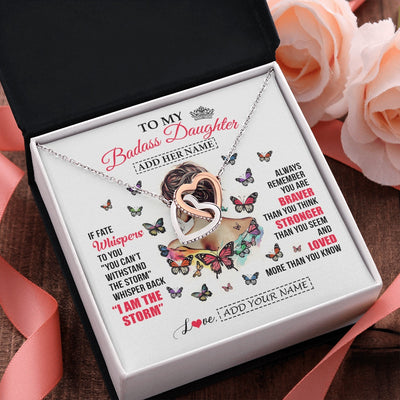 Interlocking Hearts Necklace Stainless Steel & Rose Gold Finish | 2 | Personalized To My Badass Daughter From Dad Mom Father Necklace I Am The Storm Daughter Gifts Birthday Graduation Christmas Custom Gift Box Message Card | https://siriusteestore.