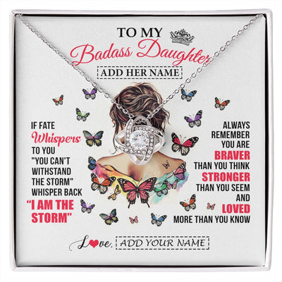 Love Knot Necklace 14K White Gold Finish | 1 | Personalized To My Badass Daughter From Dad Mom Father Necklace I Am The Storm Daughter Gifts Birthday Graduation Christmas Custom Gift Box Message Card | https://siriusteestore.