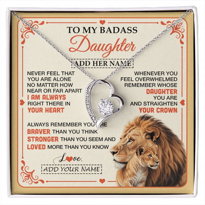 Forever Love Necklace 14K White Gold Finish | 1 | Personalized To My Badass Daughter Gifts From Mom Dad Necklace Lion Jewelry Gifts Present Ideas For Daughter Birthday Christmas Custom Gift Box Message Card | https://siriusteestore.