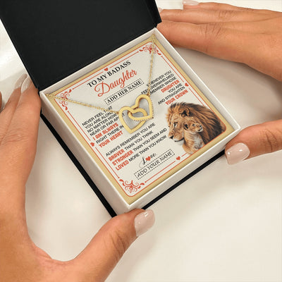 Interlocking Hearts Necklace 18K Yellow Gold Finish | 2 | Personalized To My Badass Daughter Gifts From Mom Dad Necklace Lion Jewelry Gifts Present Ideas For Daughter Birthday Christmas Custom Gift Box Message Card | https://siriusteestore.