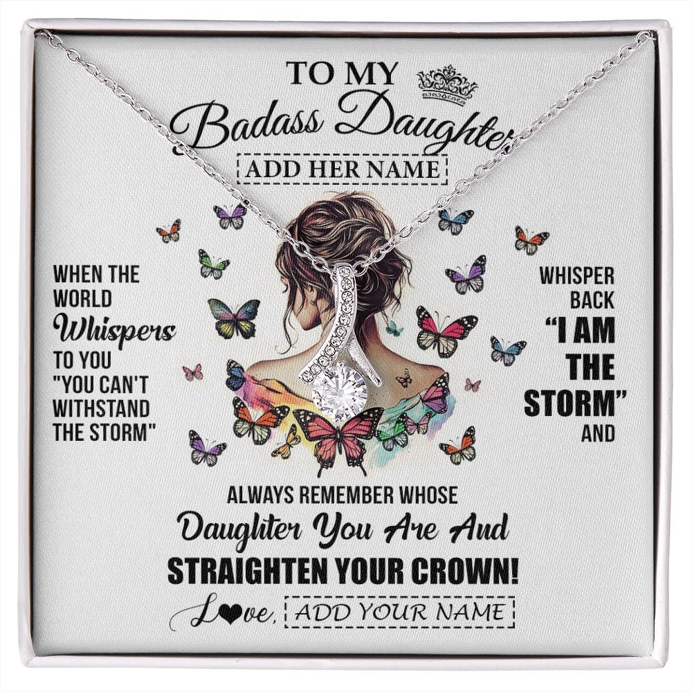 Alluring Beauty Necklace 14K White Gold Finish | 1 | Personalized To My Badass Daughter I Am The Storm Necklace From Dad Mom Father Beautiful Daughter Birthday Gifts Graduation Christmas Gift Box Message Card | https://siriusteestore.