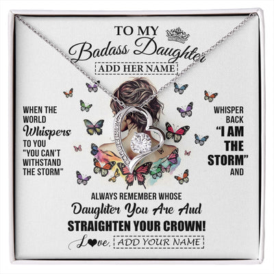 Forever Love Necklace 14K White Gold Finish | 1 | Personalized To My Badass Daughter I Am The Storm Necklace From Dad Mom Father Beautiful Daughter Birthday Gifts Graduation Christmas Gift Box Message Card | https://siriusteestore.