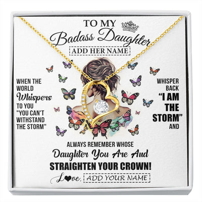 Forever Love Necklace 18K Yellow Gold Finish | 1 | Personalized To My Badass Daughter I Am The Storm Necklace From Dad Mom Father Beautiful Daughter Birthday Gifts Graduation Christmas Gift Box Message Card | https://siriusteestore.