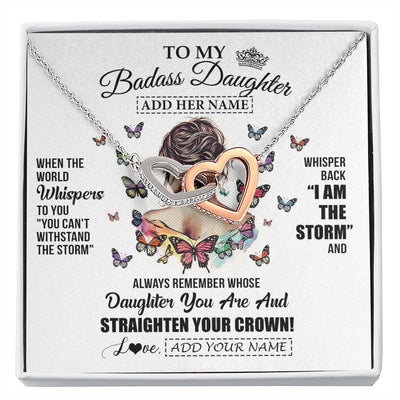Interlocking Hearts Necklace Stainless Steel & Rose Gold Finish | 1 | Personalized To My Badass Daughter I Am The Storm Necklace From Dad Mom Father Beautiful Daughter Birthday Gifts Graduation Christmas Gift Box Message Card | https://siriusteestore.