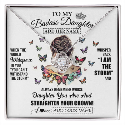 Love Knot Necklace 14K White Gold Finish | 1 | Personalized To My Badass Daughter I Am The Storm Necklace From Dad Mom Father Beautiful Daughter Birthday Gifts Graduation Christmas Gift Box Message Card | https://siriusteestore.