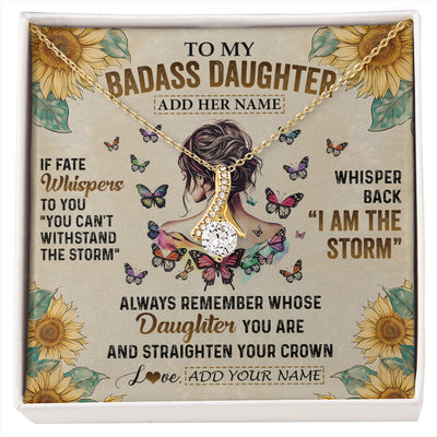Alluring Beauty Necklace 18K Yellow Gold Finish | 1 | Personalized To My Badass Daughter Necklace From Dad Mom Father I Am The Storm Daughter Gifts Birthday Graduation Christmas Customized Gift Box Message Card | siriusteestore