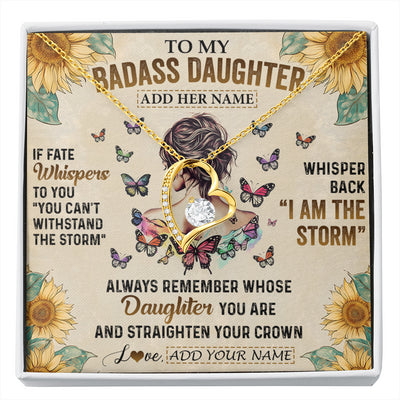 Forever Love Necklace 18K Yellow Gold Finish | 1 | Personalized To My Badass Daughter Necklace From Dad Mom Father I Am The Storm Daughter Gifts Birthday Graduation Christmas Customized Gift Box Message Card | siriusteestore