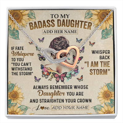 Interlocking Hearts Necklace Stainless Steel & Rose Gold Finish | 1 | Personalized To My Badass Daughter Necklace From Dad Mom Father I Am The Storm Daughter Gifts Birthday Graduation Christmas Customized Gift Box Message Card | siriusteestore