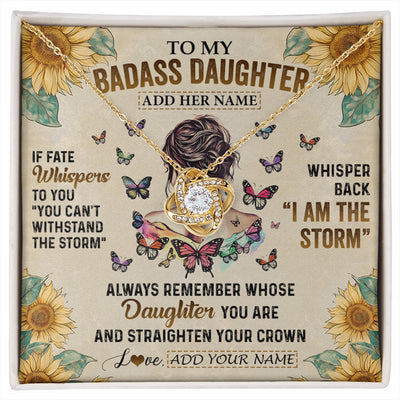 Love Knot Necklace 18K Yellow Gold Finish | 1 | Personalized To My Badass Daughter Necklace From Dad Mom Father I Am The Storm Daughter Gifts Birthday Graduation Christmas Customized Gift Box Message Card | siriusteestore