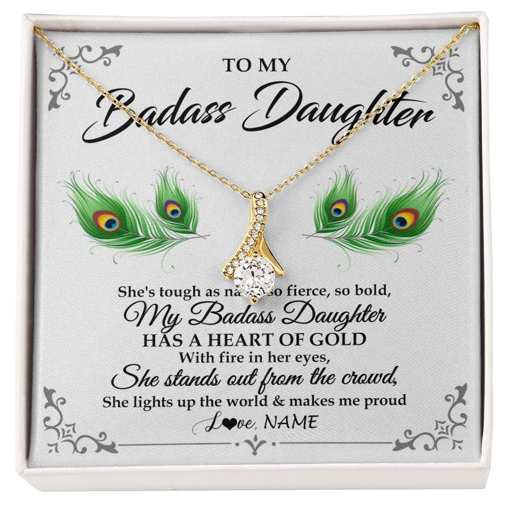 Alluring Beauty Necklace 18K Yellow Gold Finish | 1 | Personalized To My Badass Daughter Necklace From Mom Dad Mother Father Love You Always Daughter Birthday Graduation Christmas Customized Gift Box Message Card | siriusteestore