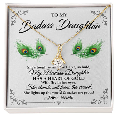 Alluring Beauty Necklace 18K Yellow Gold Finish | 1 | Personalized To My Badass Daughter Necklace From Mom Dad Mother Father Love You Always Daughter Birthday Graduation Christmas Customized Gift Box Message Card | siriusteestore