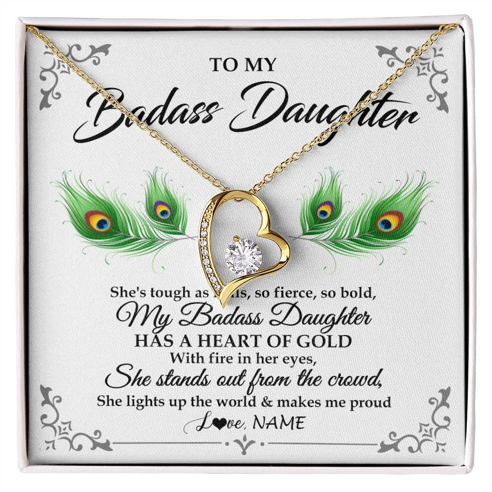 Forever Love Necklace 18K Yellow Gold Finish | 1 | Personalized To My Badass Daughter Necklace From Mom Dad Mother Father Love You Always Daughter Birthday Graduation Christmas Customized Gift Box Message Card | siriusteestore