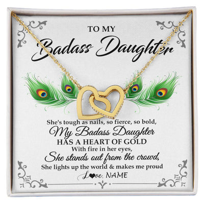 Interlocking Hearts Necklace 18K Yellow Gold Finish | 1 | Personalized To My Badass Daughter Necklace From Mom Dad Mother Father Love You Always Daughter Birthday Graduation Christmas Customized Gift Box Message Card | siriusteestore