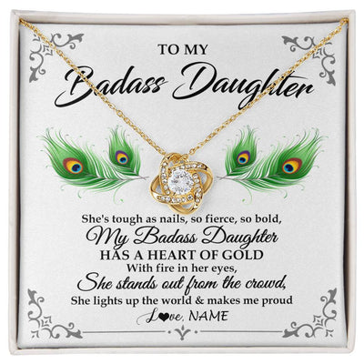 Love Knot Necklace 18K Yellow Gold Finish | 1 | Personalized To My Badass Daughter Necklace From Mom Dad Mother Father Love You Always Daughter Birthday Graduation Christmas Customized Gift Box Message Card | siriusteestore