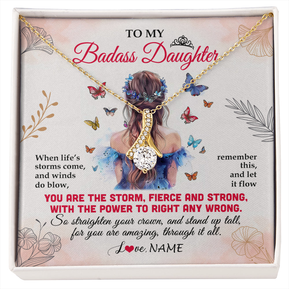 Alluring Beauty Necklace 18K Yellow Gold Finish | 1 | Personalized To My Badass Daughter Necklace From Mom Dad Mother Floral Butterfly Daughter Birthday Gifts Graduation Christmas Customized Gift Box Message Card | siriusteestore
