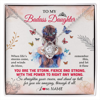 Love Knot Necklace 14K White Gold Finish | 1 | Personalized To My Badass Daughter Necklace From Mom Dad Mother Floral Butterfly Daughter Birthday Gifts Graduation Christmas Customized Gift Box Message Card | siriusteestore